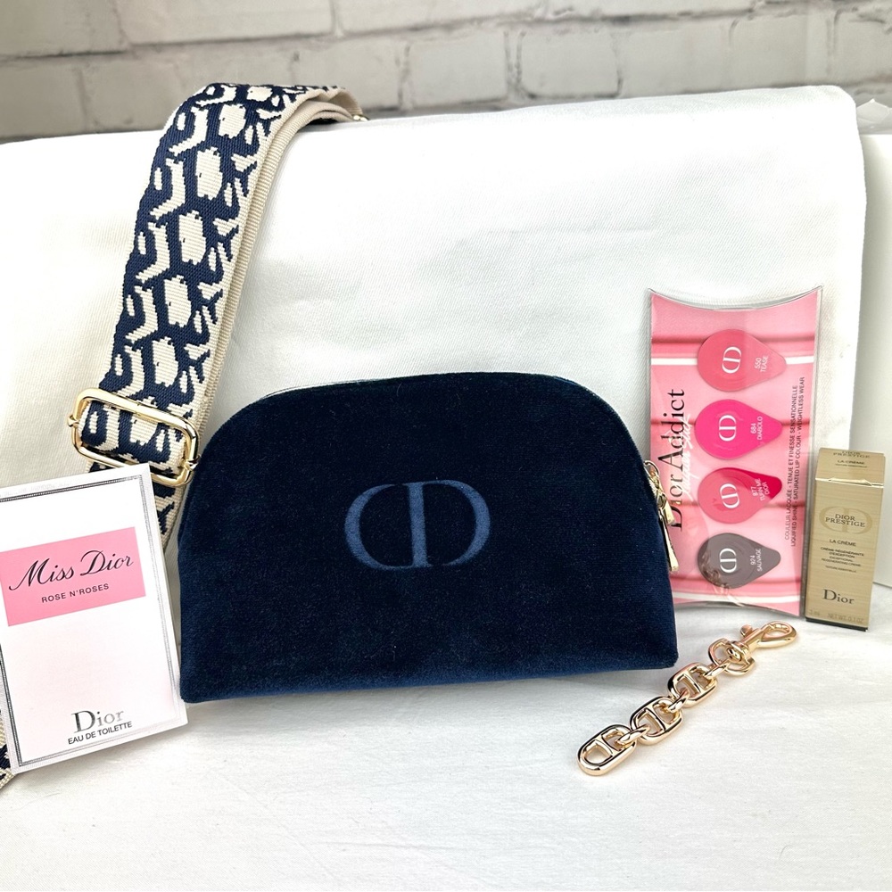 Dior blue velvet beauty bag